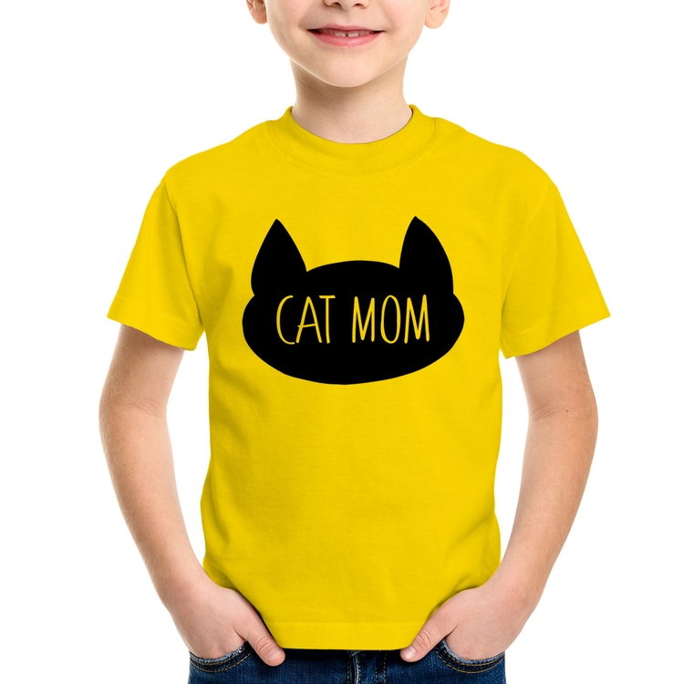 Camiseta Infantil Cat Mom - Amarela