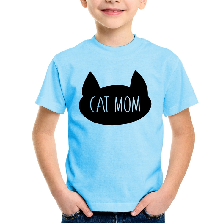 Camiseta Infantil Cat Mom - Azul Bebê
