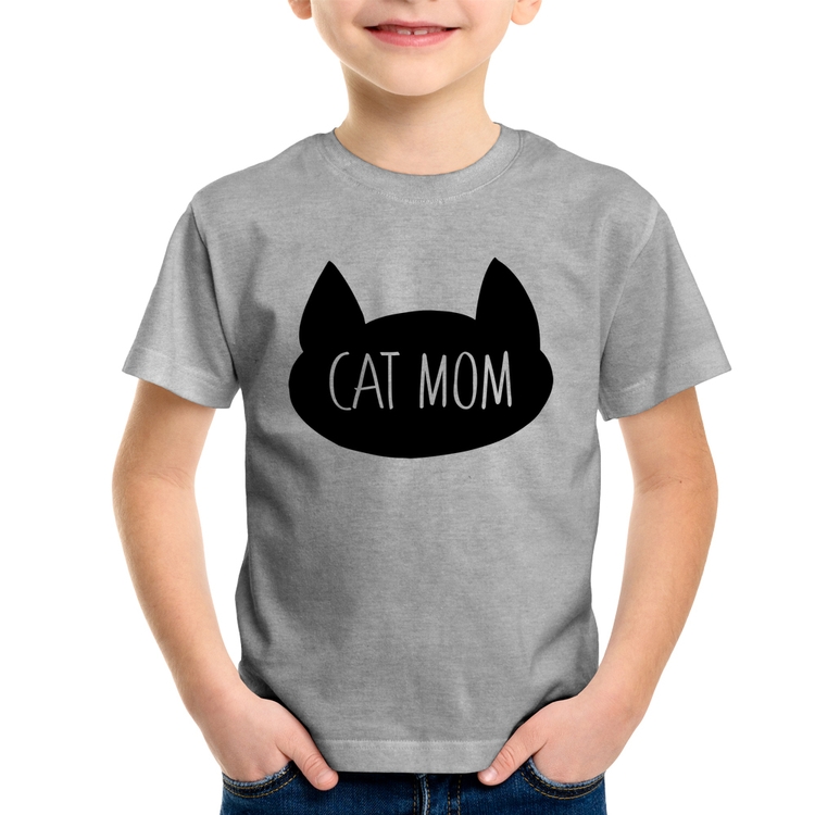 Camiseta Infantil Cat Mom - Cinza
