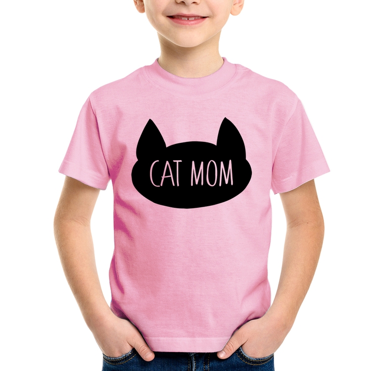 Camiseta Infantil Cat Mom - Rosa Bebê