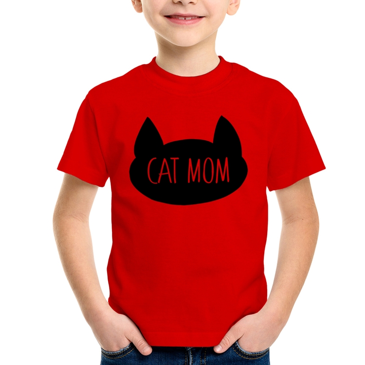 Camiseta Infantil Cat Mom - Vermelha