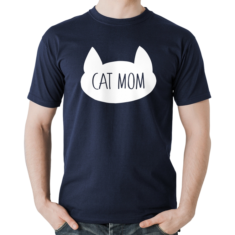 Camiseta Algodão Cat Mom - Marinho