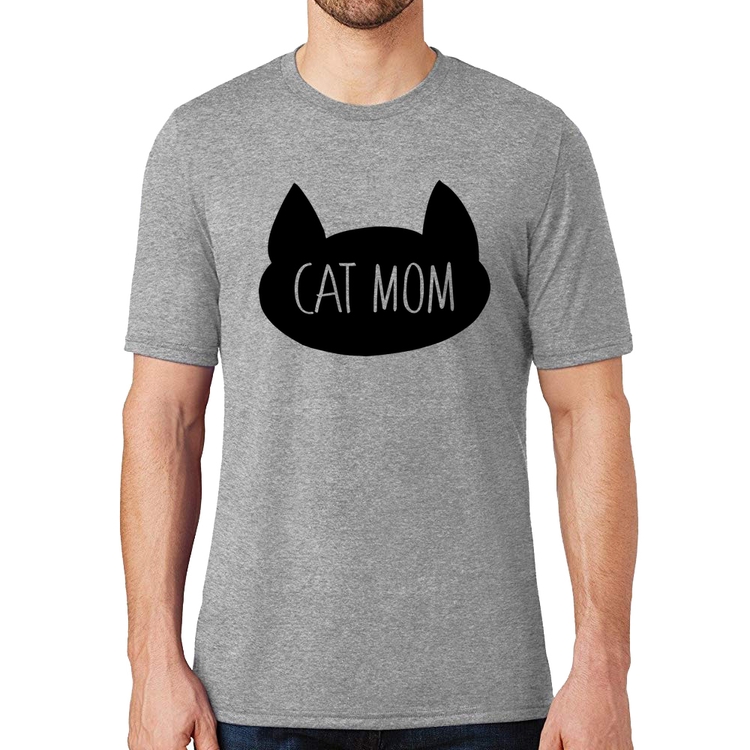 Camiseta Cat Mom - Cinza