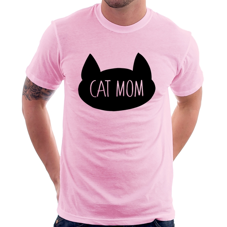 Camiseta Cat Mom - Rosa Bebê