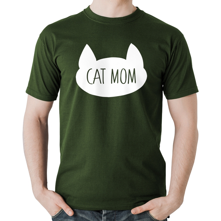 Camiseta Algodão Cat Mom - Musgo