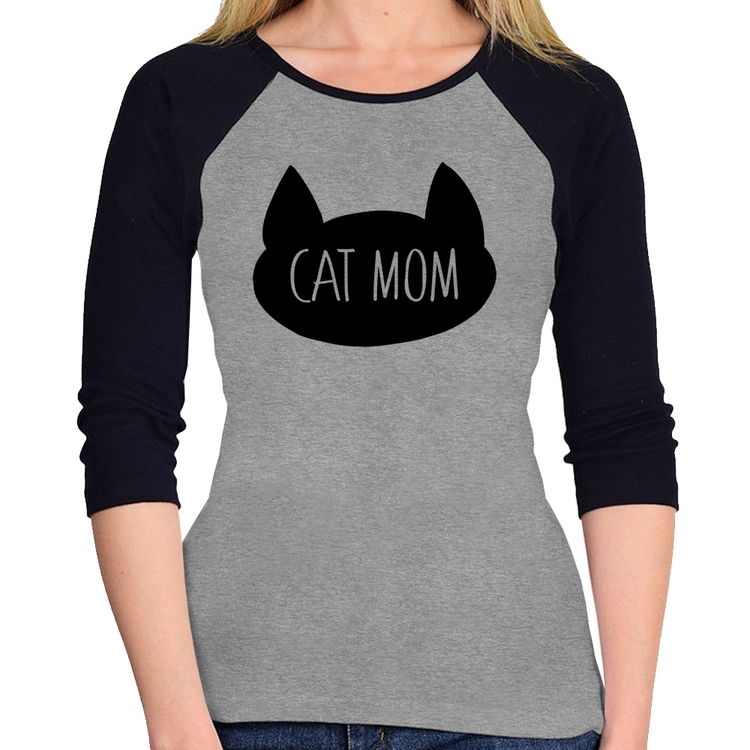 Baby Look Raglan Cat Mom Manga 3/4 - Cinza/Preto