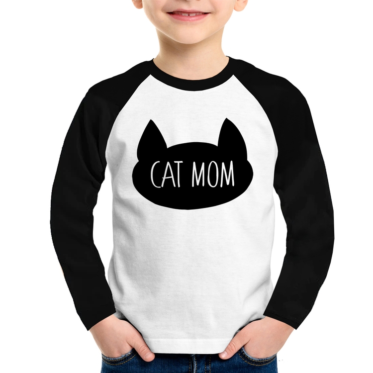 Camiseta Raglan Infantil Cat Mom Manga Longa
