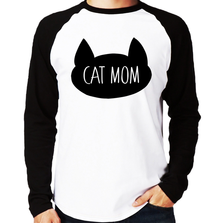 Camiseta Raglan Cat Mom Manga Longa