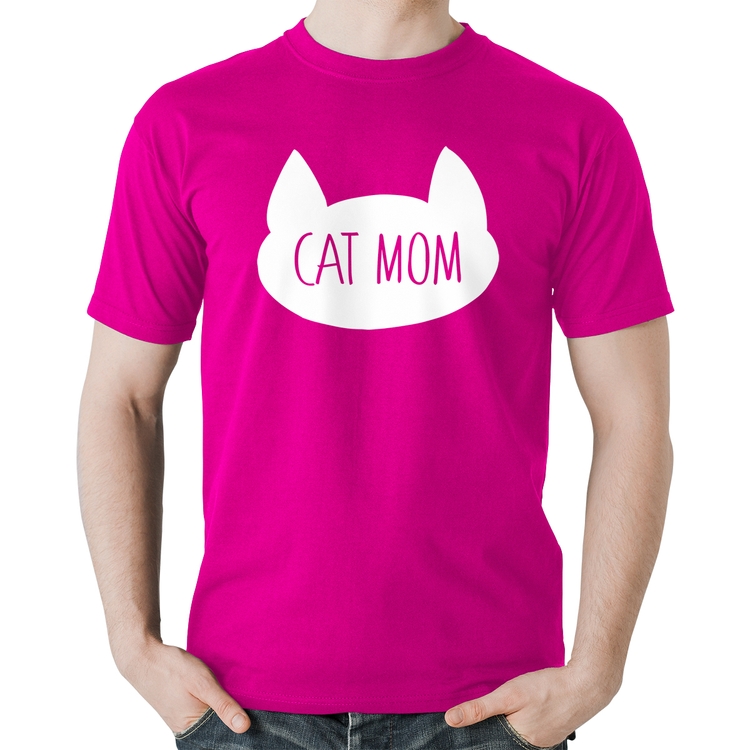 Camiseta Algodão Cat Mom - Rosa