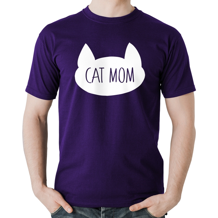 Camiseta Algodão Cat Mom - Roxa