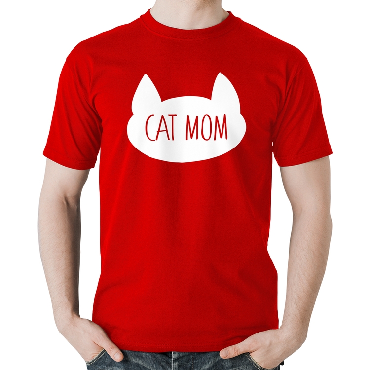 Camiseta Algodão Cat Mom - Vermelha