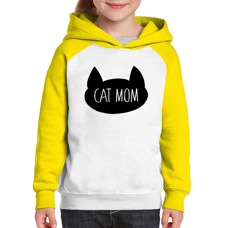 Moletom Infantil Cat Mom - Branco/Amarelo