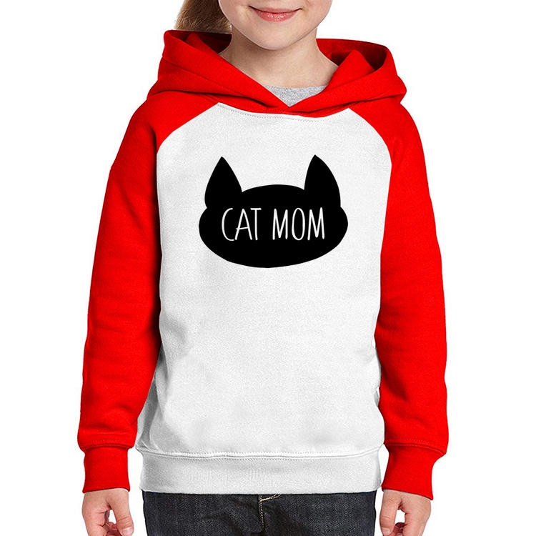 Moletom Infantil Cat Mom - Branco/Vermelho