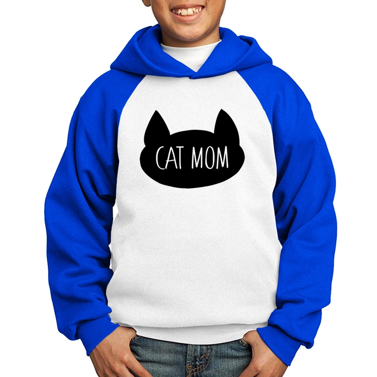 Moletom Infantil Cat Mom - Branco/Azul
