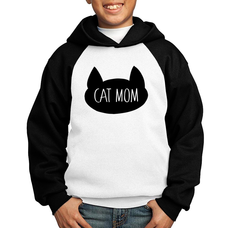 Moletom Infantil Cat Mom - Branco/Preto