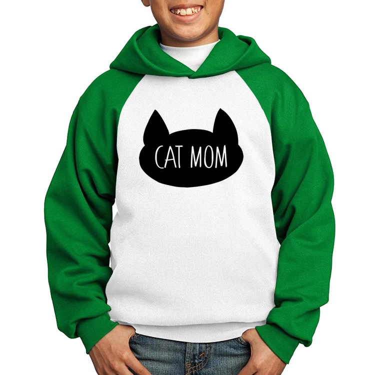 Moletom Infantil Cat Mom - Branco/Verde