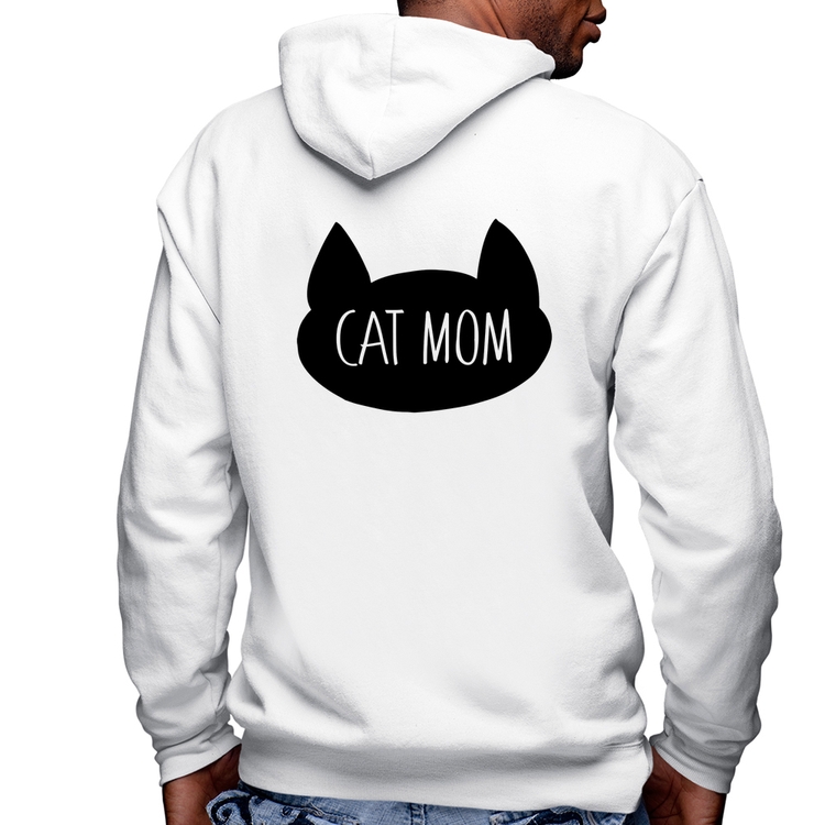 Blusa Moletom Cat Mom Masculina com Capuz e Zíper - Branca