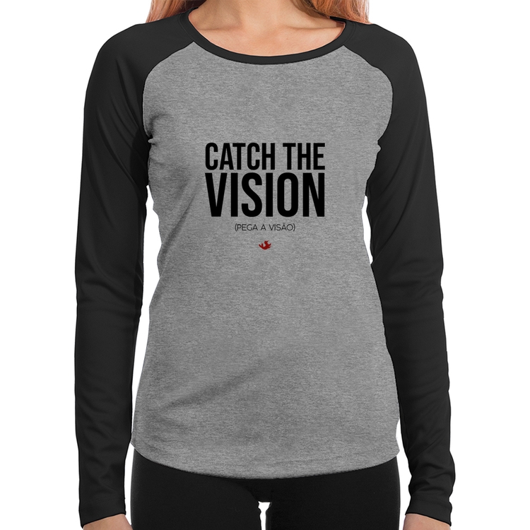Baby Look Raglan Catch the Vision Manga Longa - Cinza/Preto