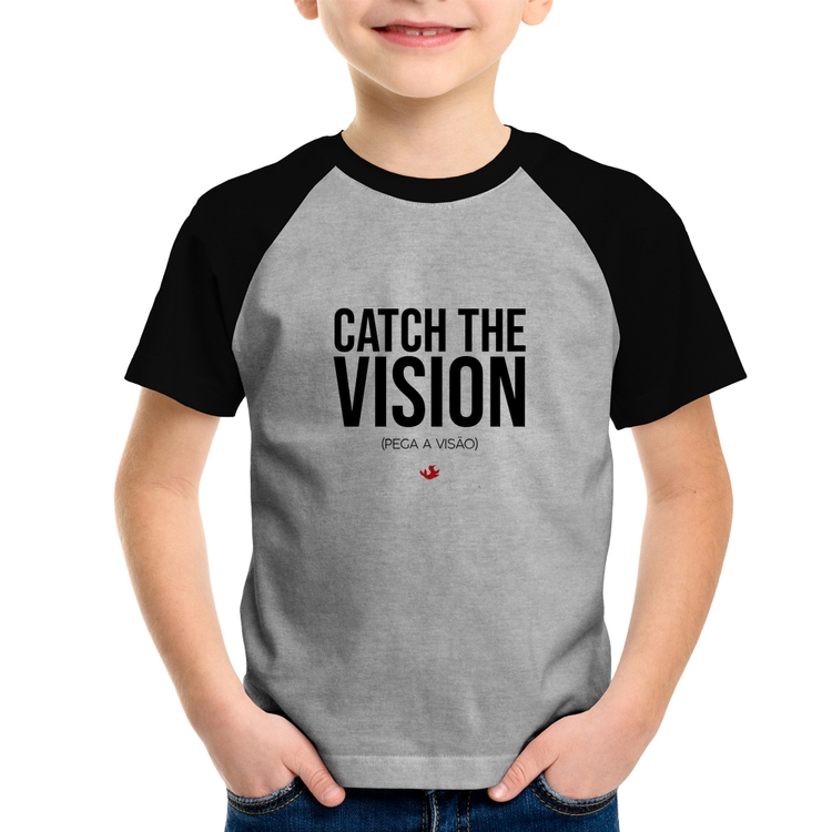 Camiseta Raglan Infantil Catch the Vision - Cinza/Preto