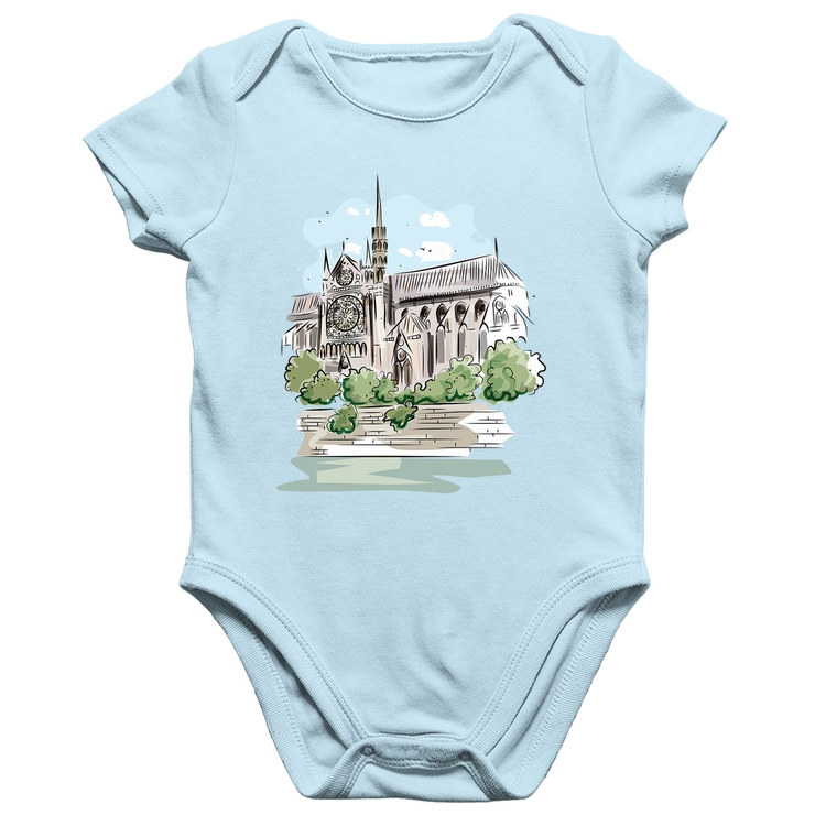 Body Bebê Algodão Catedral de Notre-Dame de Paris - Azul Bebê
