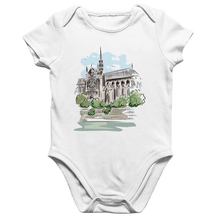 Body Bebê Algodão Catedral de Notre-Dame de Paris - Branco