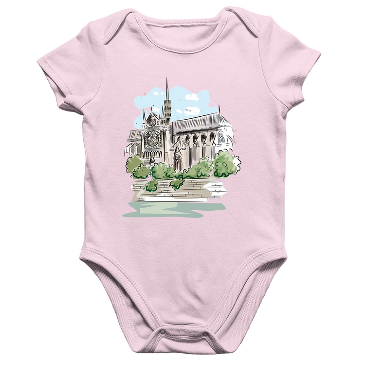 Body Bebê Algodão Catedral de Notre-Dame de Paris - Rosa Bebê