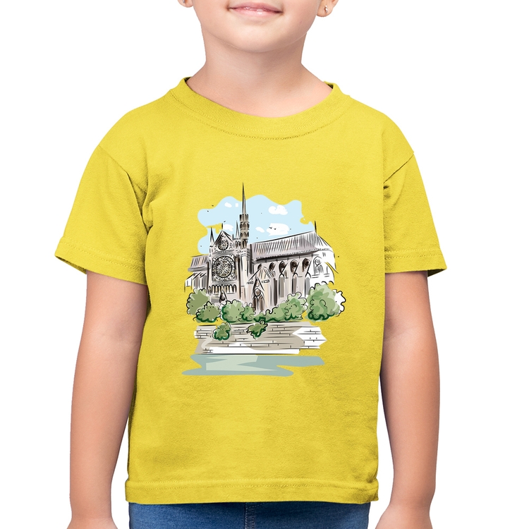 Camiseta Algodão Infantil Catedral de Notre-Dame de Paris - Amarelo Canário