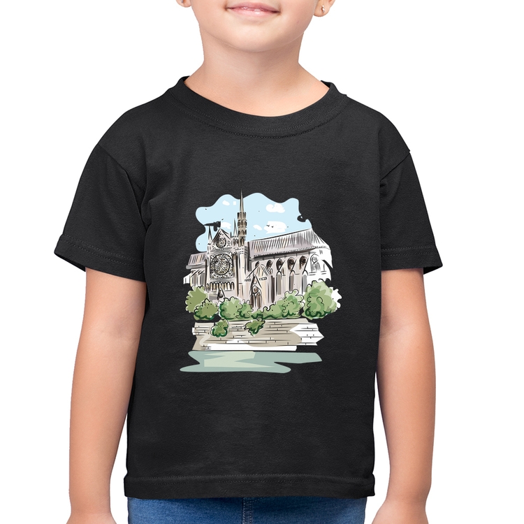Camiseta Algodão Infantil Catedral de Notre-Dame de Paris