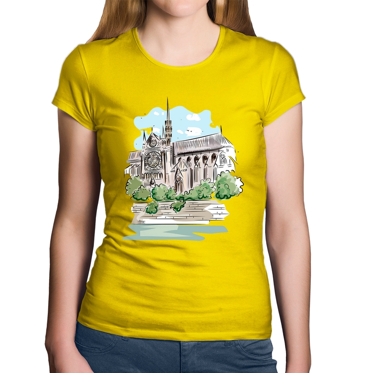 Baby Look Algodão Catedral de Notre-Dame de Paris - Amarela