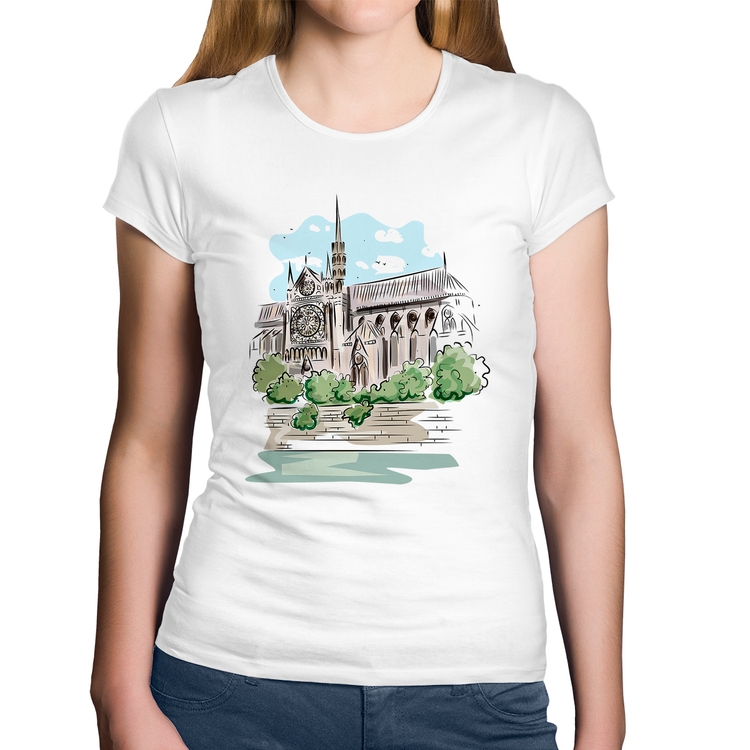 Baby Look Algodão Catedral de Notre-Dame de Paris - Branca