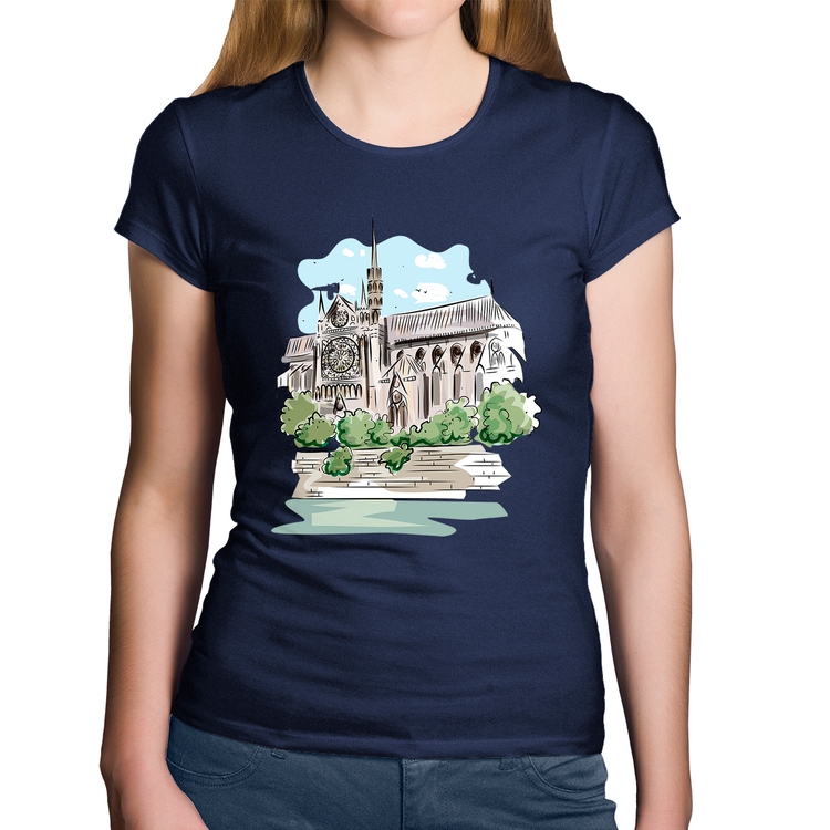 Baby Look Algodão Catedral de Notre-Dame de Paris - Marinho