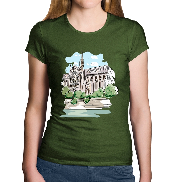 Baby Look Algodão Catedral de Notre-Dame de Paris - Musgo