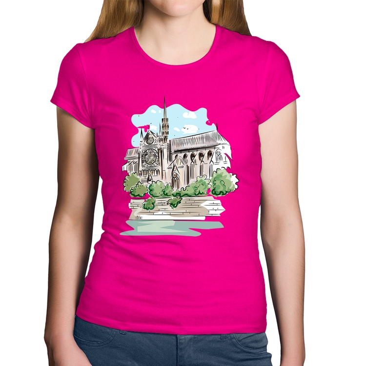 Baby Look Algodão Catedral de Notre-Dame de Paris - Rosa