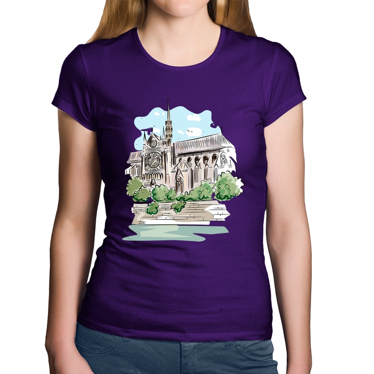 Baby Look Algodão Catedral de Notre-Dame de Paris - Roxa