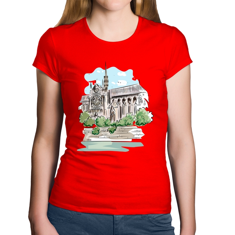 Baby Look Algodão Catedral de Notre-Dame de Paris - Vermelha