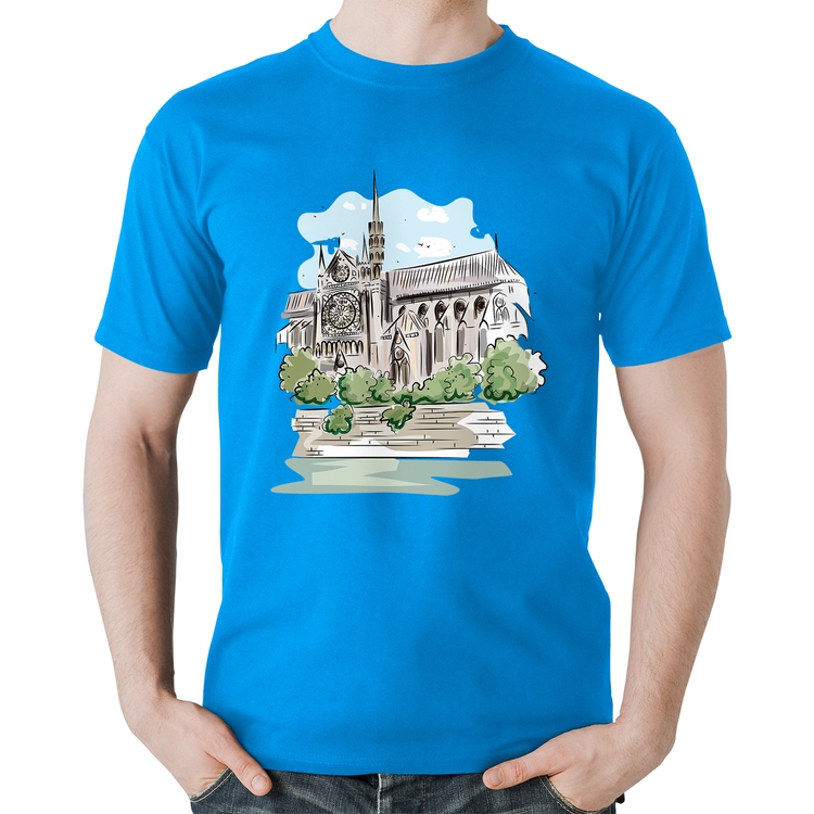 Camiseta Algodão Catedral de Notre-Dame de Paris - Azul