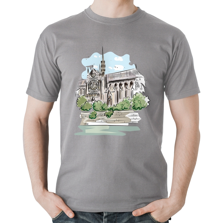 Camiseta Algodão Catedral de Notre-Dame de Paris - Cinza