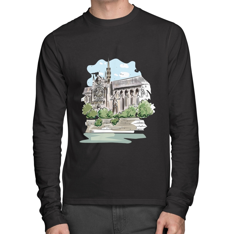 Camiseta Algodão Catedral de Notre-Dame de Paris Manga Longa