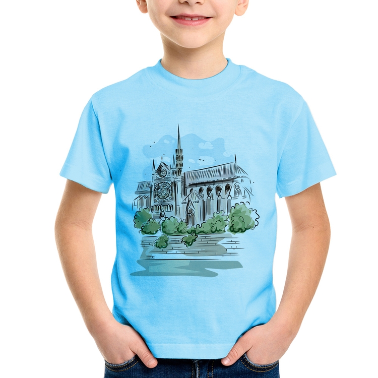 Camiseta Infantil Catedral de Notre-Dame de Paris - Azul Bebê
