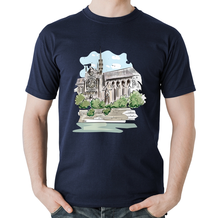 Camiseta Algodão Catedral de Notre-Dame de Paris - Marinho