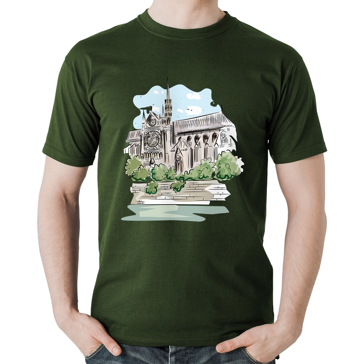 Camiseta Algodão Catedral de Notre-Dame de Paris - Musgo