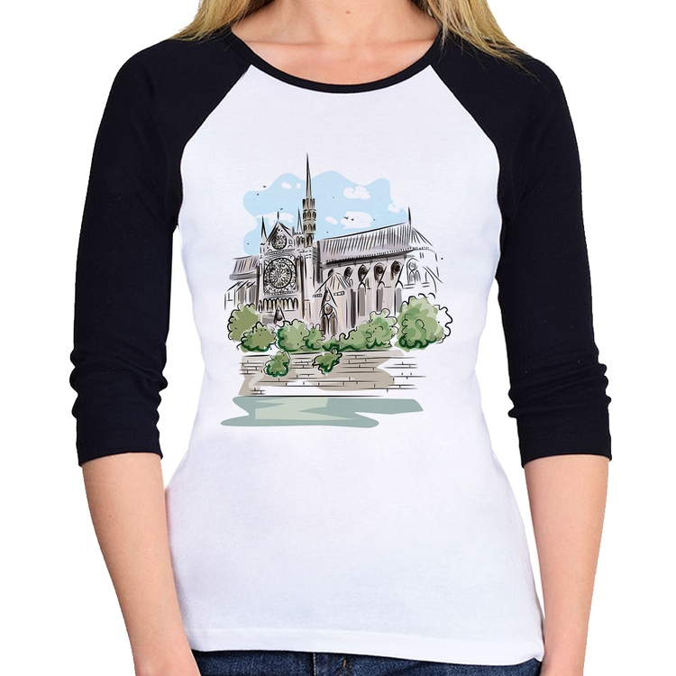 Baby Look Raglan Catedral de Notre-Dame de Paris Manga 3/4