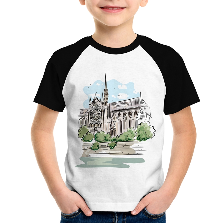 Camiseta Raglan Infantil Catedral de Notre-Dame de Paris