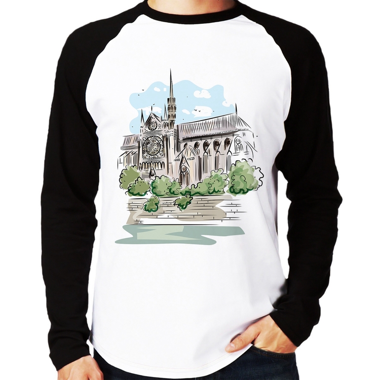Camiseta Raglan Catedral de Notre-Dame de Paris Manga Longa