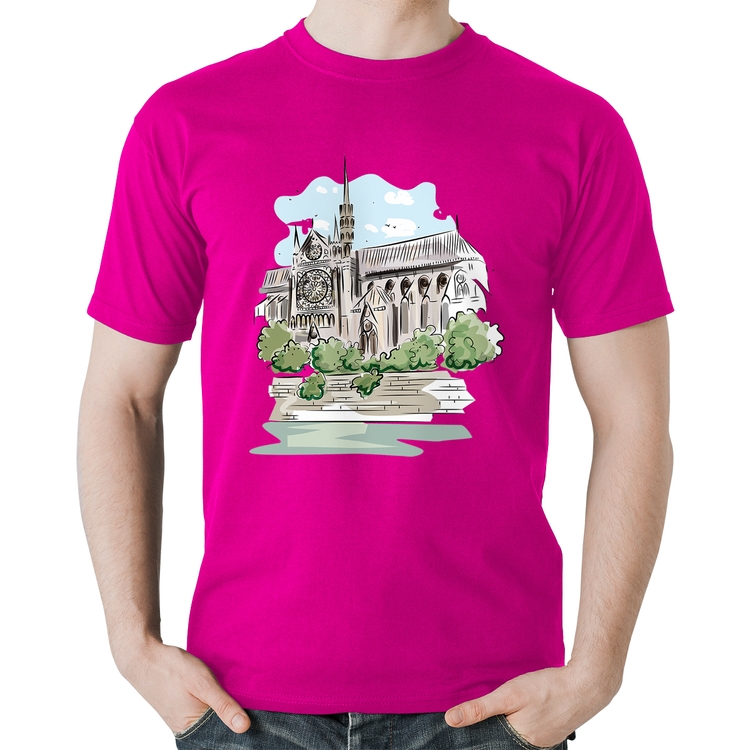 Camiseta Algodão Catedral de Notre-Dame de Paris - Rosa