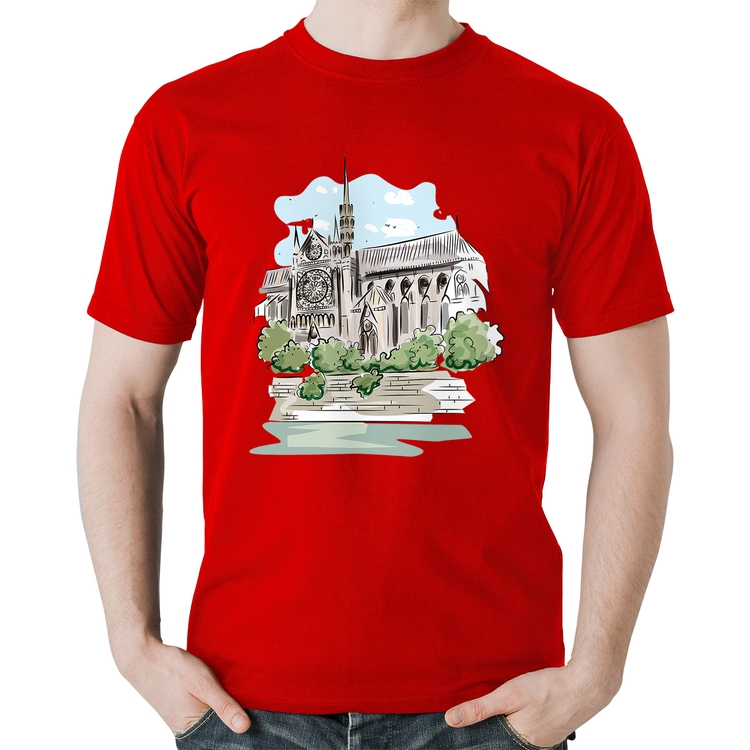 Camiseta Algodão Catedral de Notre-Dame de Paris - Vermelha