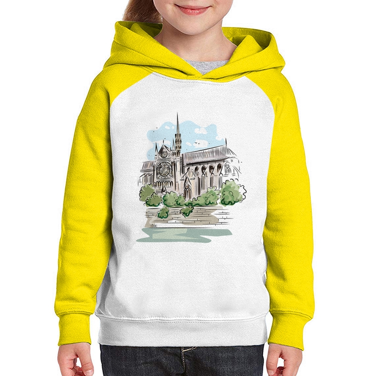 Moletom Infantil Catedral de Notre-Dame de Paris - Branco/Amarelo