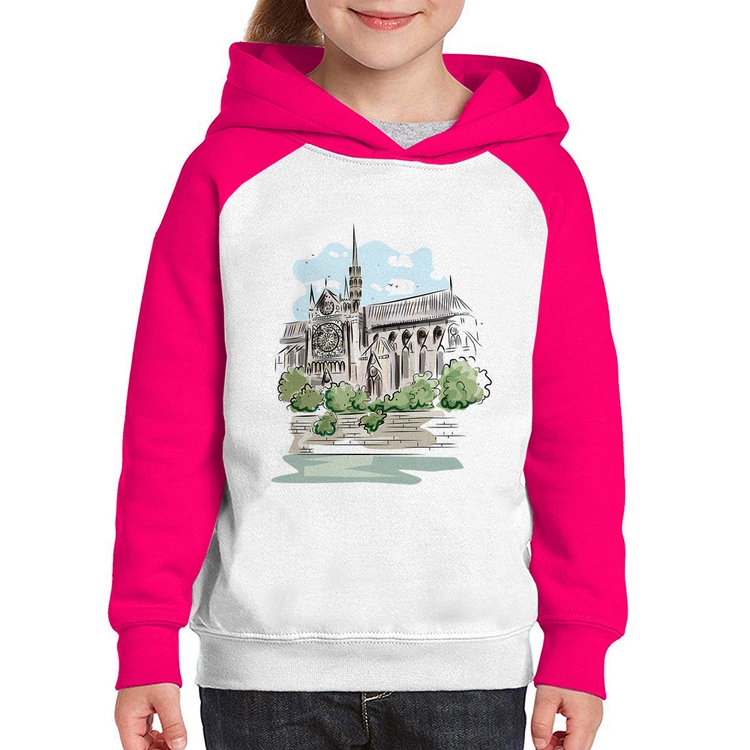Moletom Infantil Catedral de Notre-Dame de Paris - Branco/Rosa