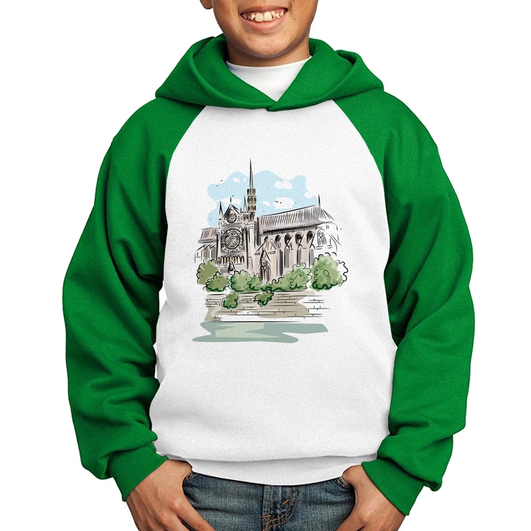 Moletom Infantil Catedral de Notre-Dame de Paris - Branco/Verde