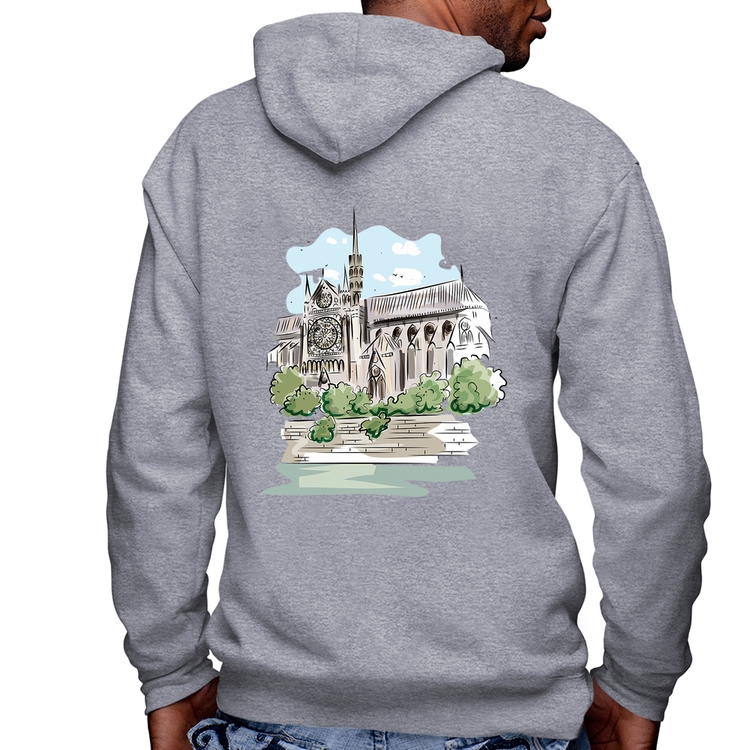Blusa Moletom Catedral de Notre-Dame de Paris Masculina com Capuz e Zíper - Mescla